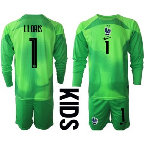 Frankrike Hugo Lloris #1 Målvakt Borta Kläder Barn VM 2022 Långärmad (+ Korta byxor)